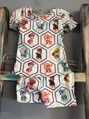 Paw Patrol Girls' Short Set - White Hexagon Character Print